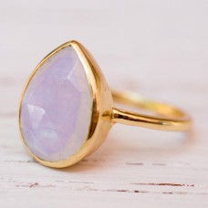 Rainbow moonstone pear silver gold plated ring
